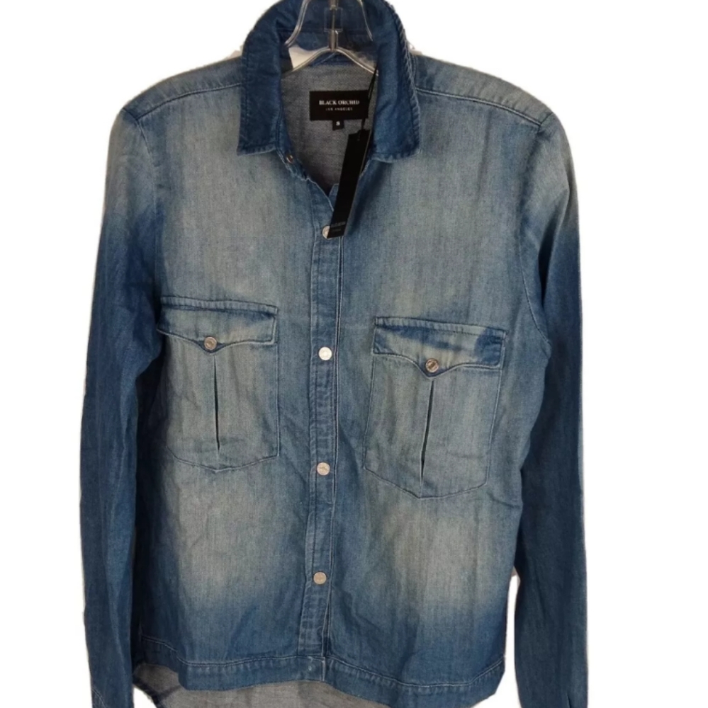 Black Orchid Los Angeles Denim Snap Button Long Sleeve Up Shirt Small New Flaw